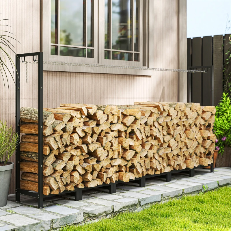 Outsunny Legnaia da 0.8m³ Regolabile con Telo Impermeabile e Catene in Acciaio, 235x31x116 cm, Nero