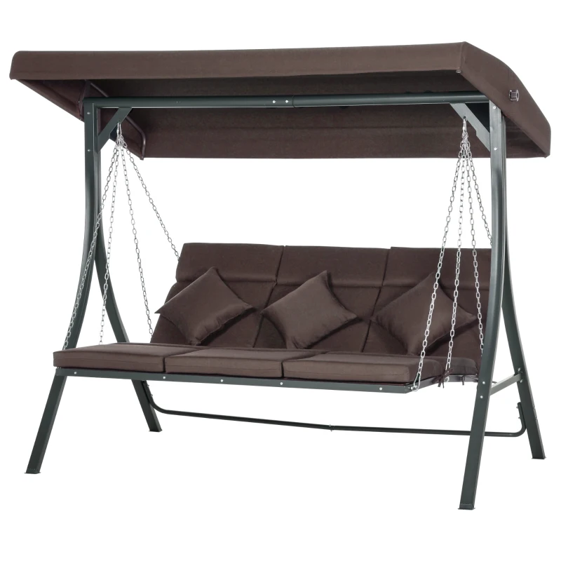Outsunny Hollywood-schommel, voor 3 personen, verstelbaar zonnedak, tot 270 kg, bruin, 198 x 118 x 168 cm