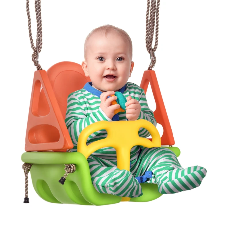 Outsunny 3-in-1 babyschommel, kinderschommel met verstelbaar touw, groen