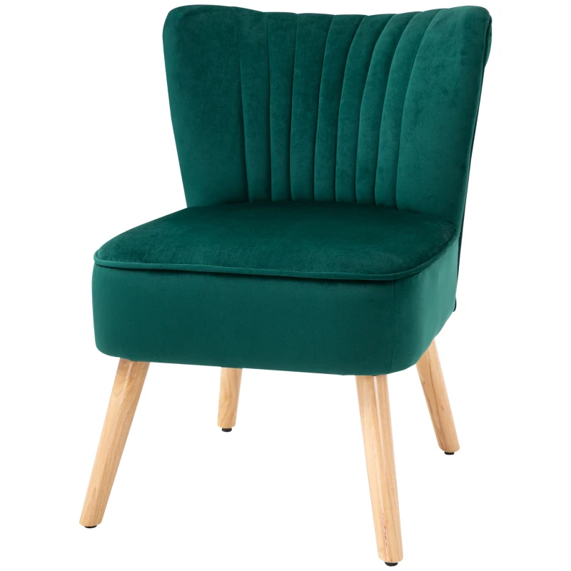 HOMCOM Modern Accent Chair, Fabric Living Room Chair with Rubber Wood Legs and Thick Padding, Green