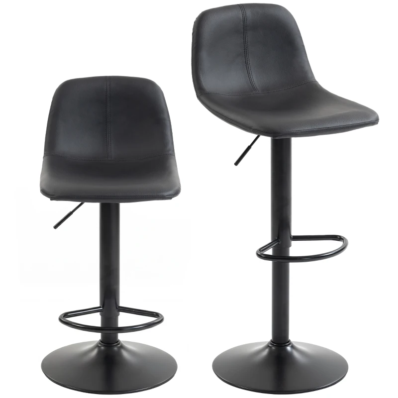 HOMCOM Lot de 2 tabourets de bar, chaises de bar hauteur réglable, dossier et repose-pieds, pivotant 360°, pieds en acier, noir
