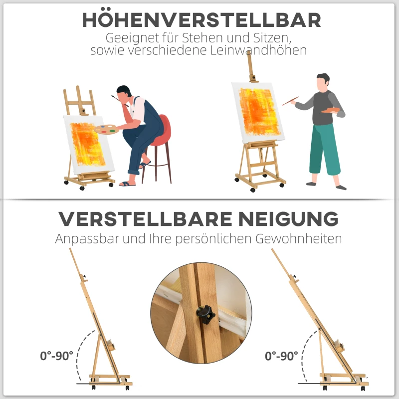 Vinsetto Schildersezel, Kunstenaarsezel, Verstelbaar in hoogte, 4 wielen, Natuur + Zwart(m-4)
