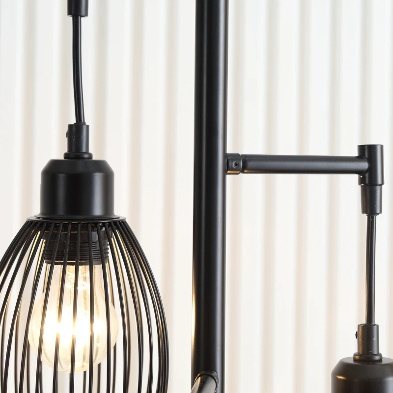 HOMCOM Lampadar Industrial cu 3 Abajururi și Intensitate Reglabilă, din Oțel, 30x30x170,5 cm, Negru