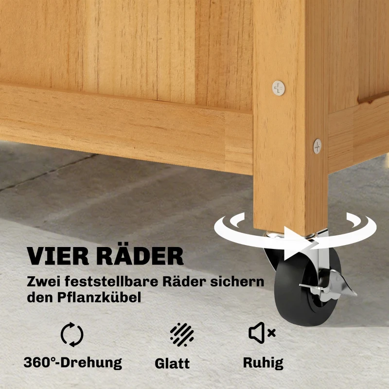 Outsunny Verhoogde plantenbak met metalen gaas, houten plantenbak op wielen, outdoor plantenbak, bruin