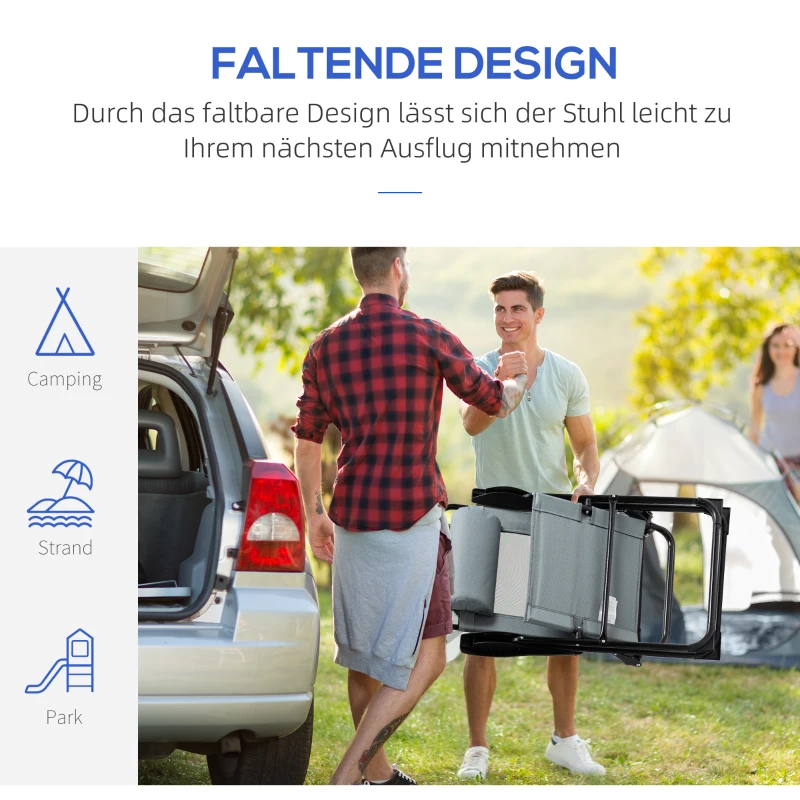 Outsunny 2-delige set inklapbare ligstoelen, weerbestendig, 5-voudig verstelbare rugleuning, metalen frame, grijs