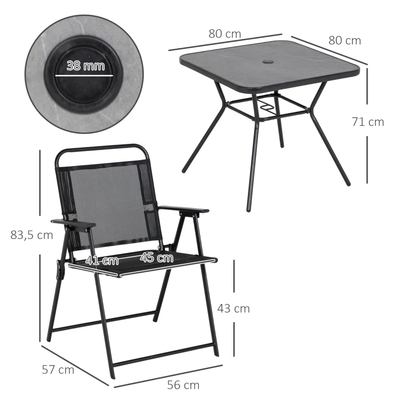 Outsunny Ensemble de jardin 1 table carrée et 4 chaises pliantes salon de jardin en métal époxy pour 4 pers - noir