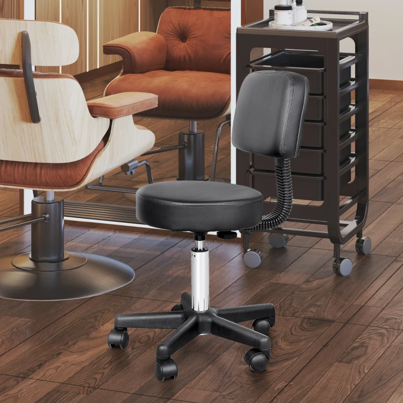 HOMCOM Sgabello con Schienale da Salone Sedia Girevole in Finta Pelle Altezza Regolabile Nero