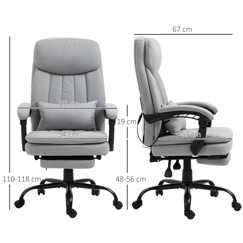 Vinsetto Bureaustoel met Massage- en Verwarmingsfunctie, Verstelbaar, tot 120 kg, 66 x 67 x 110-118 cm, Grijs