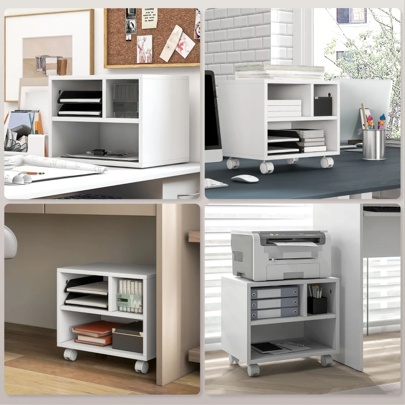 HOMCOM Support d'imprimante meuble de rangement bureau caisson 4 compartiments ouverts 40L x 30l x 36H cm blanc