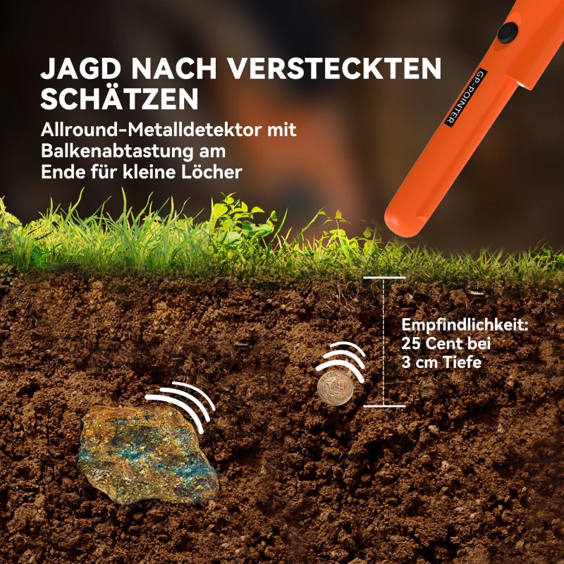 Outsunny Metaaldetector voor Volwassenen, Draagbaar Detectieapparaat met LED-indicator, Waterdicht Draadloos Metaaldetectieapparaat Oranje
