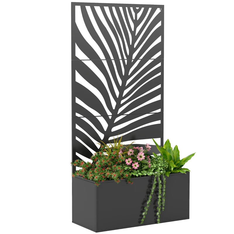 Outsunny Verhoogde plantenbak met trellis en privacybescherming, metalen plantenbak, 90 x 40 x 180 cm, zwart