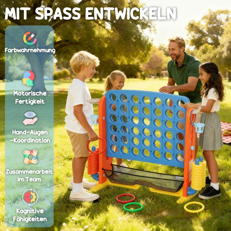 AIYAPLAY 4-in-1 spellenset, Vier op een Rij, in hoogte verstelbaar, netzak, kunststof, kleurrijk