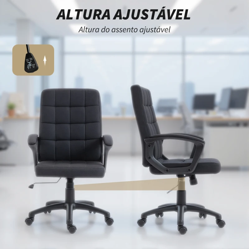 Vinsetto Cadeira de Escritório Giratória com Altura Ajustável e Apoio para os Braços Estilo Moderno 59x63x96-105,5 cm Preto
