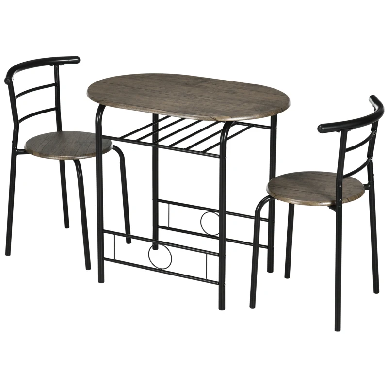 HOMCOM eetset, eettafel met 2 stoelen, keukentafel met opbergplank, zwart