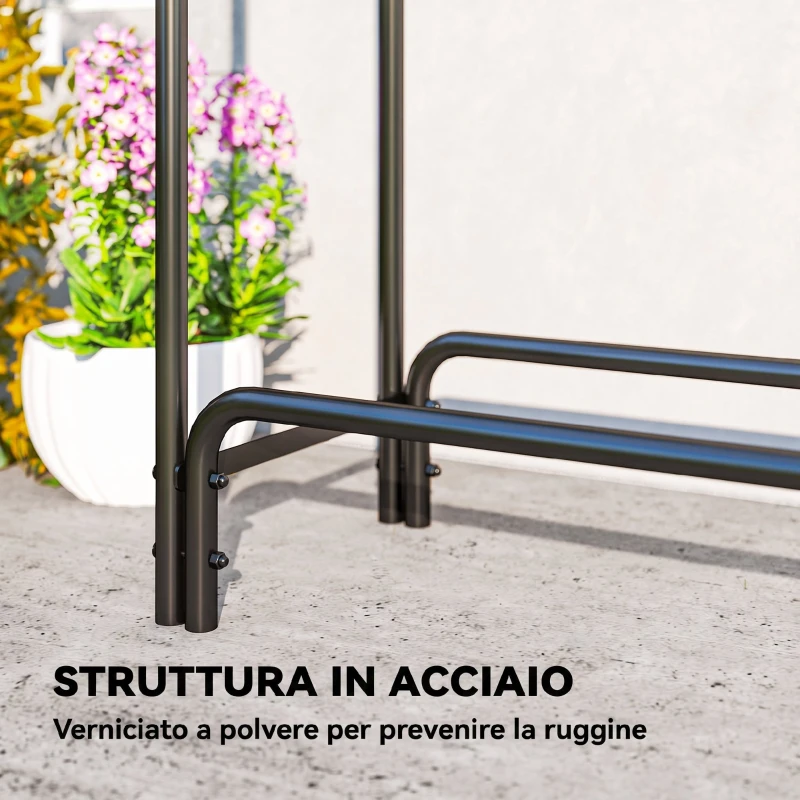 Outsunny Portalegna Regolabile da 0,6 m³ con Telo Impermeabile, 200x36x99 cm, Nero e Verde Scuro
