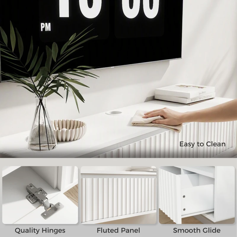 HOMCOM Meuble TV Suspendu Flottant 120 cm avec Éclairage LED et Prises, Meuble Télé pour Téléviseur 65 Pouces, Blanc
