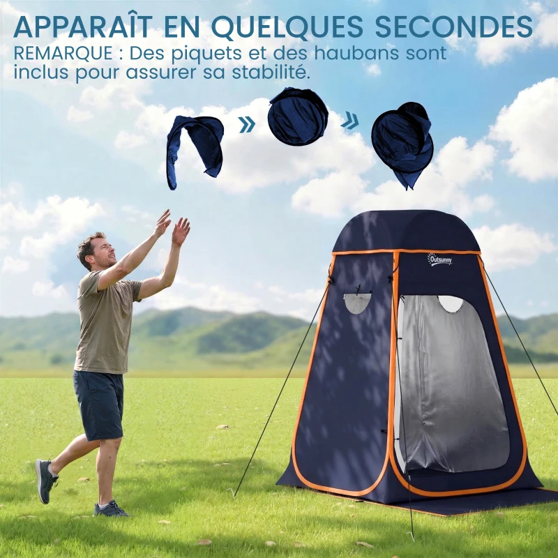 Outsunny Tente de douche portable Pop Up Toilette tente de camping Pliable Toit Amovible Poche Sac 152 x 152 x 200 cm bleu foncé