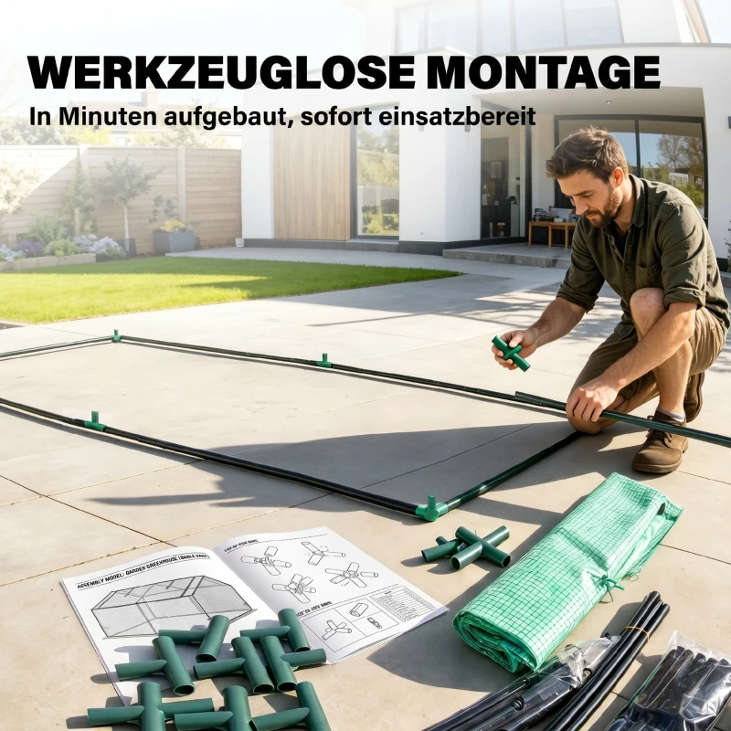 Outsunny Kas Tuinkas met 2 rolramen, voor binnen en buiten, metaal + kunststof, groen, 180 x 90 x 70 cm | aosoom