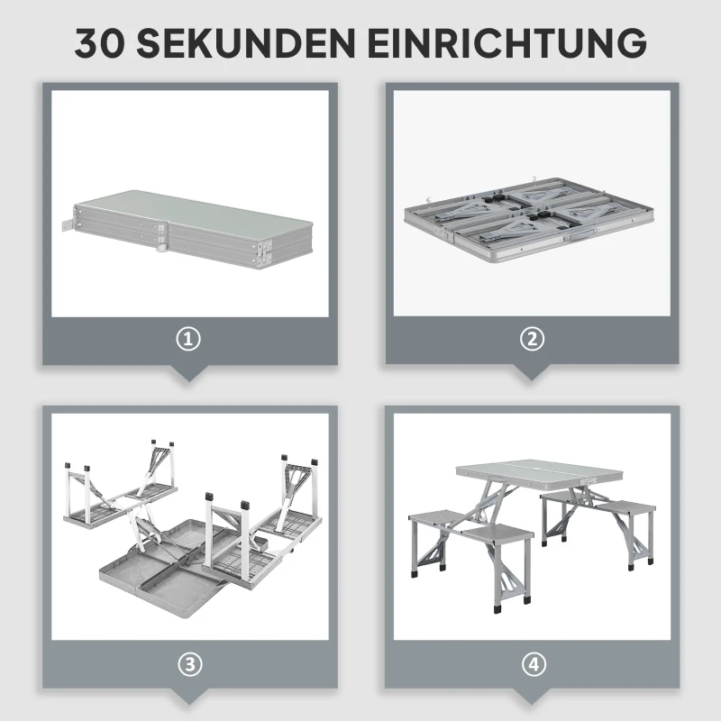 Outsunny Opvouwbare Campingtafel met 4 Stoelen, Aluminium, 85,5 x 135cm Grijs