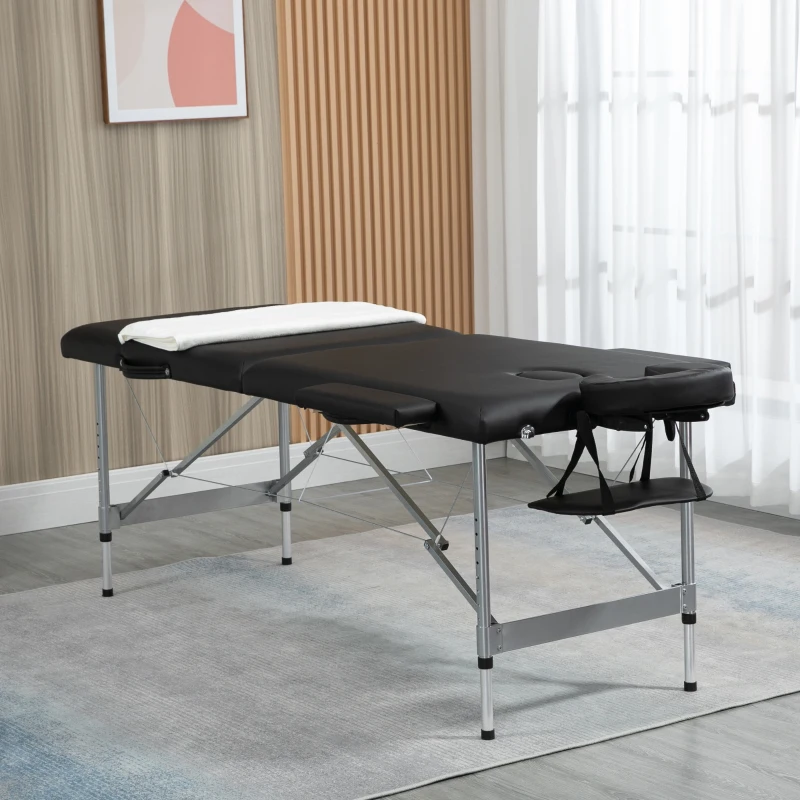 HOMCOM Lettino per Massaggio Portatile e Pieghevole con Altezza Regolabile e Seduta Imbottita, 186x71x62-83 cm, Nero