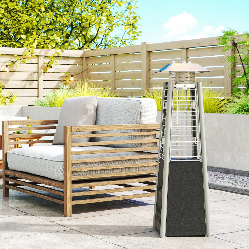 Outsunny Estufa de Gas Butano Portátil 3000W con Temperatura Ajustable Sistema Antivuelco y Ignición por Presión Plata y Bronce
