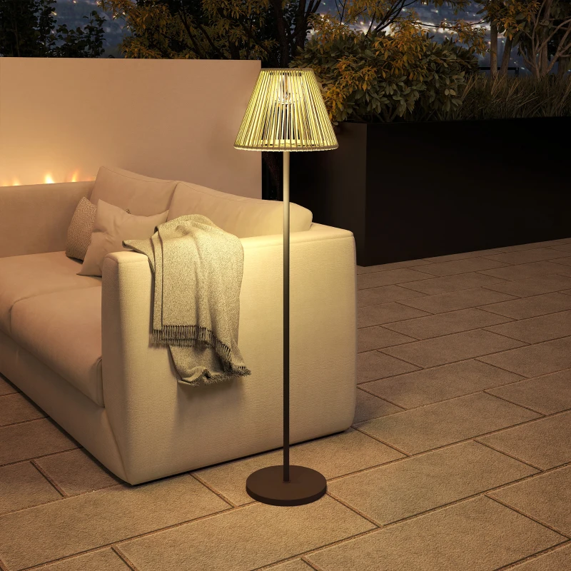 Outsunny Solar Staande Lamp Rotan met Lichtsensor 25 LED-Lichten Solarlamp in Boho-Stijl Ø33 x 135 cm
