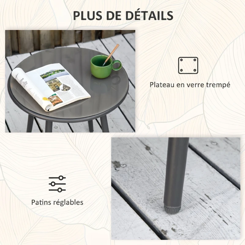 Outsunny Ensemble de jardin salon de jardin en résine tressée cadre en acier 2 fauteuils + 1 table basse coussins inclus gris