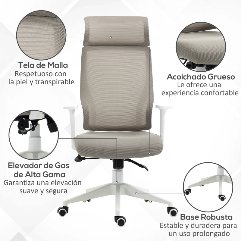 Vinsetto Silla de Oficina Silla de Escritorio Giratoria Ajustable en Altura y Reclinable hasta 120° Bloqueo de Posición 64x61x120,9-128,9 cm Gris