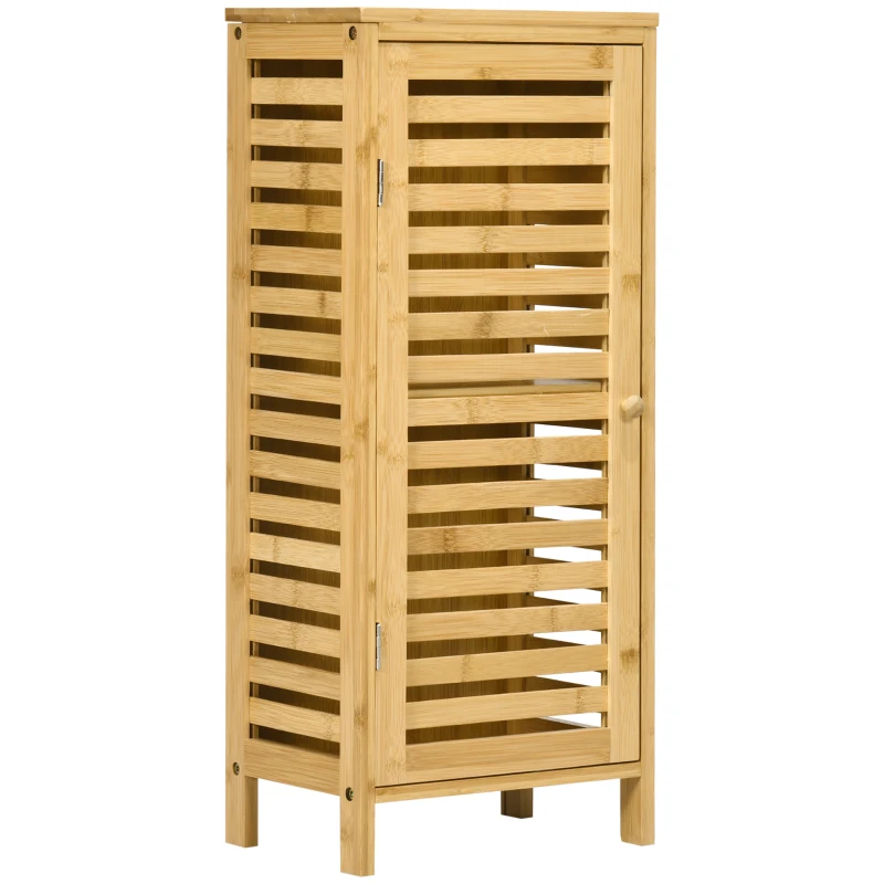 kleankin Badkamerkast met lamellendeur, verstelbare legplank, natuurlijk bamboe, 30x19,9x70 cm