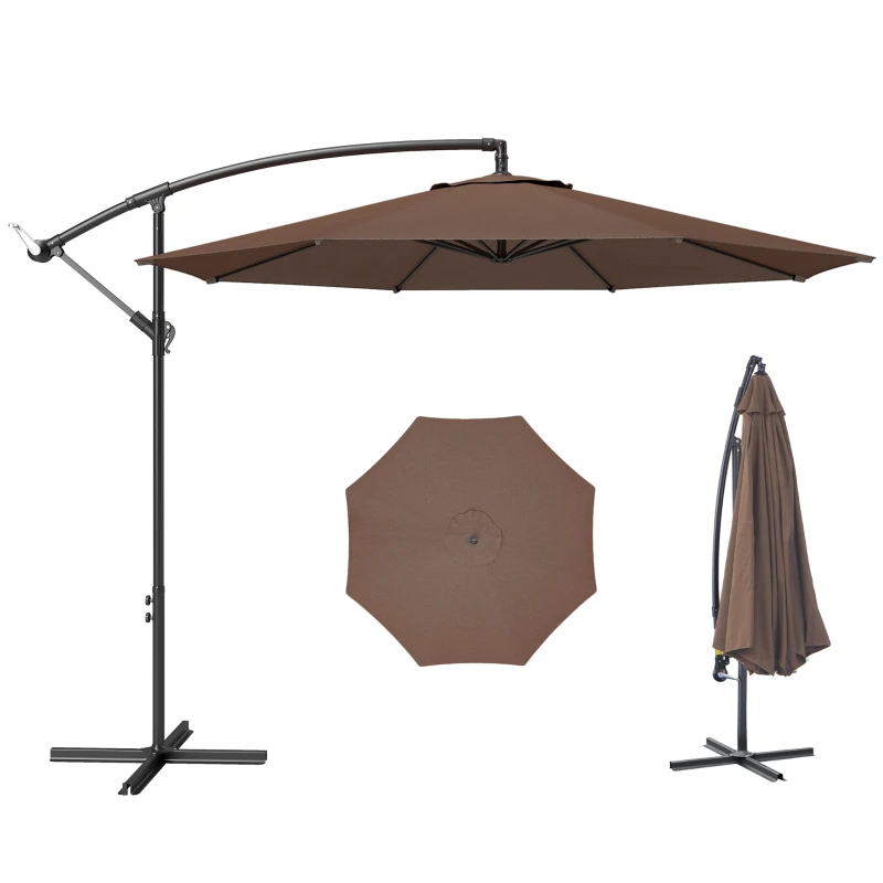 Outsunny afneembare parasol zweefparasol zwengelparasol met handkruk, koffie