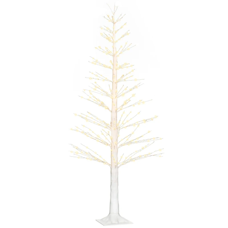 AOSOM Kunstkerstboom met LED-verlichting, 180 cm hoge kerstboom, realistische schors, Wit