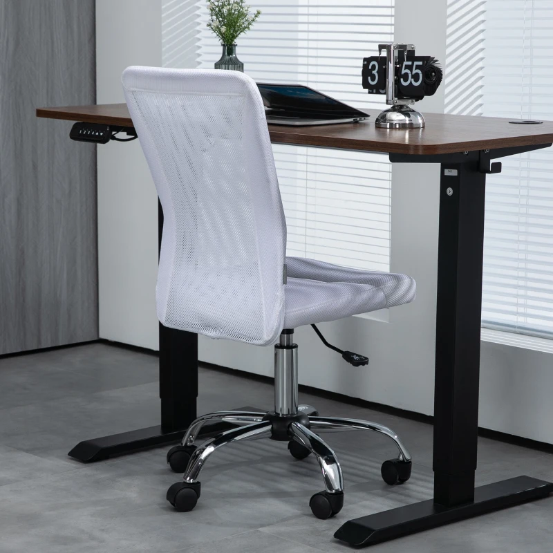 Vinsetto Chaise de bureau ergonomique hauteur réglable piètement chromé pivotant 360° revêtement maille blanc