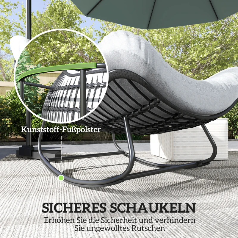 Outsunny Rattan Schommelstoel Tuinbank met Stalen Frame en Kussen Schommelbank 98 x 111 x 74 cm Grijs