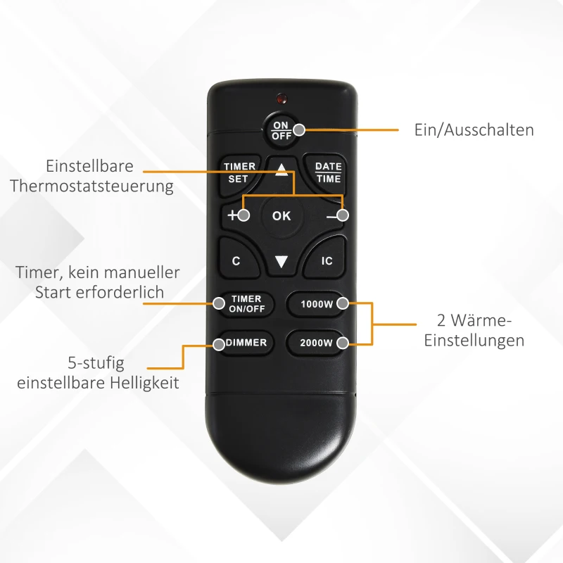 HOMCOM Elektrische haard, 2 vermogensinstellingen, afstandsbediening, timer, realistisch vlam effect, Zwart+Wit(m-6)