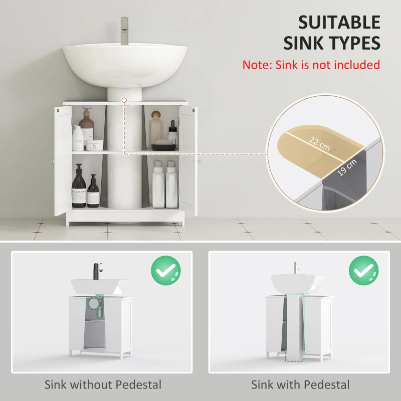 HOMCOM Under Sink Bathroom Storage Cabinet 2 Layers Vanity Unit Wooden - White
