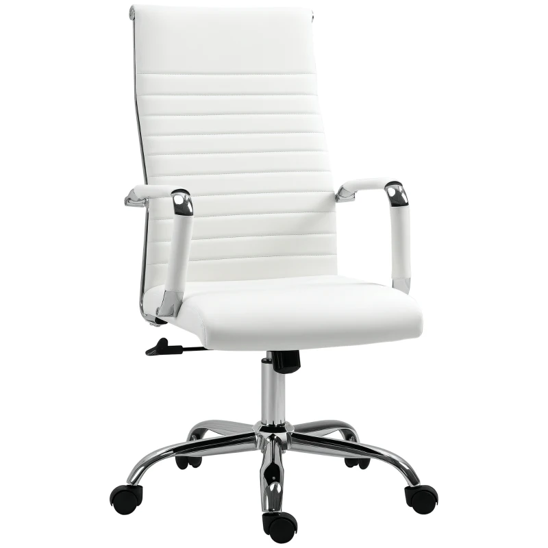 Vinsetto bureaustoel ergonomische bureaustoel met wipfunctie directiestoel hoogteverstelbare draaistoel gestoffeerd kunstleer schuim Wit 54 x 62 x 104-114 cm