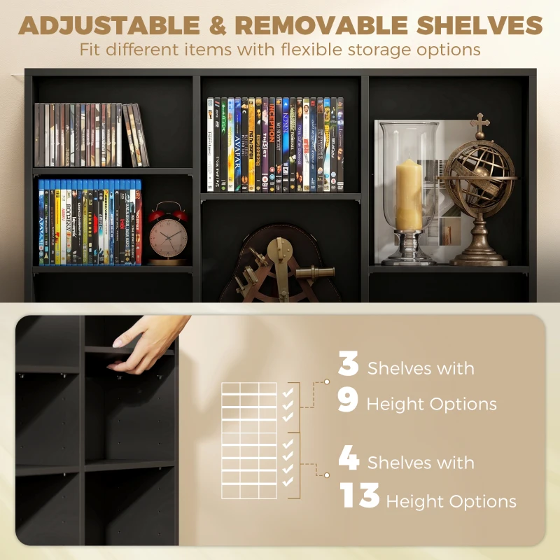 HOMCOM 835 CD/500 DVD Storage Unit, Blu-ray Media Storage Shelf with 27 Compartments and 21 Adjustable Shelves, Black