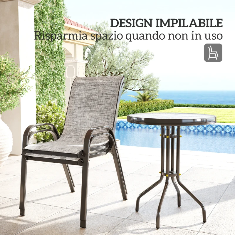 Outsunny Set da Giardino 3pz con 2 Sedie da Giardino 54x71x93 cm e Tavolino Rotondo Ø60x71 cm in Acciaio Grigio