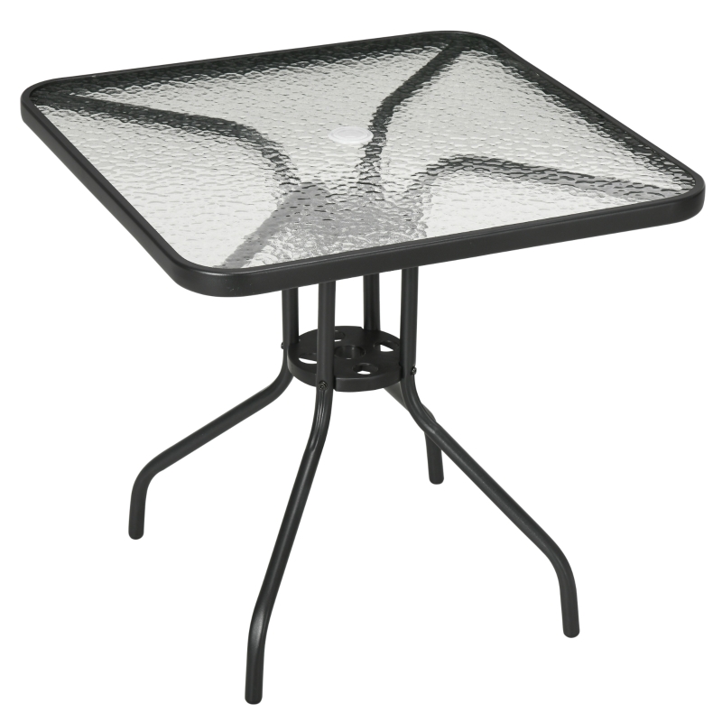 Outsunny Gartentisch Abnehmbar Metall 76x76 cm Wetterfest Balkontisch mit Schirmloch, rutschfest Schwarz