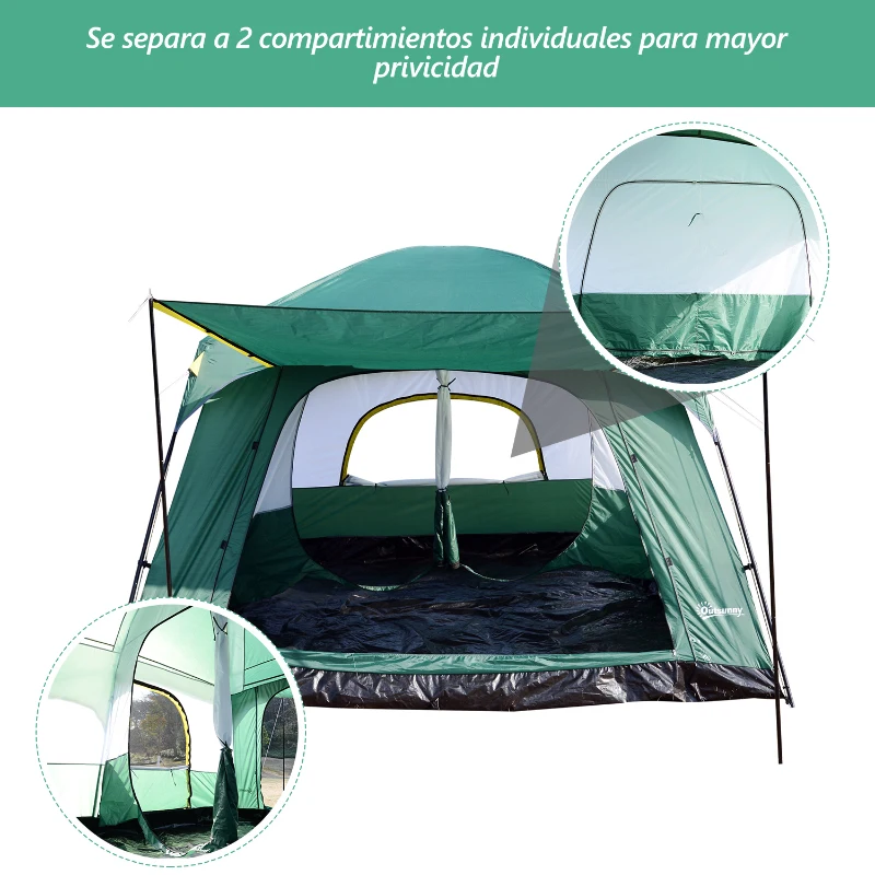 Outsunny Tienda de Campaña Familiar 5-6 Personas Carpa Grande Acampada Tipo Refugio con Bolsa de transporte 4,3x3x2 m Verde