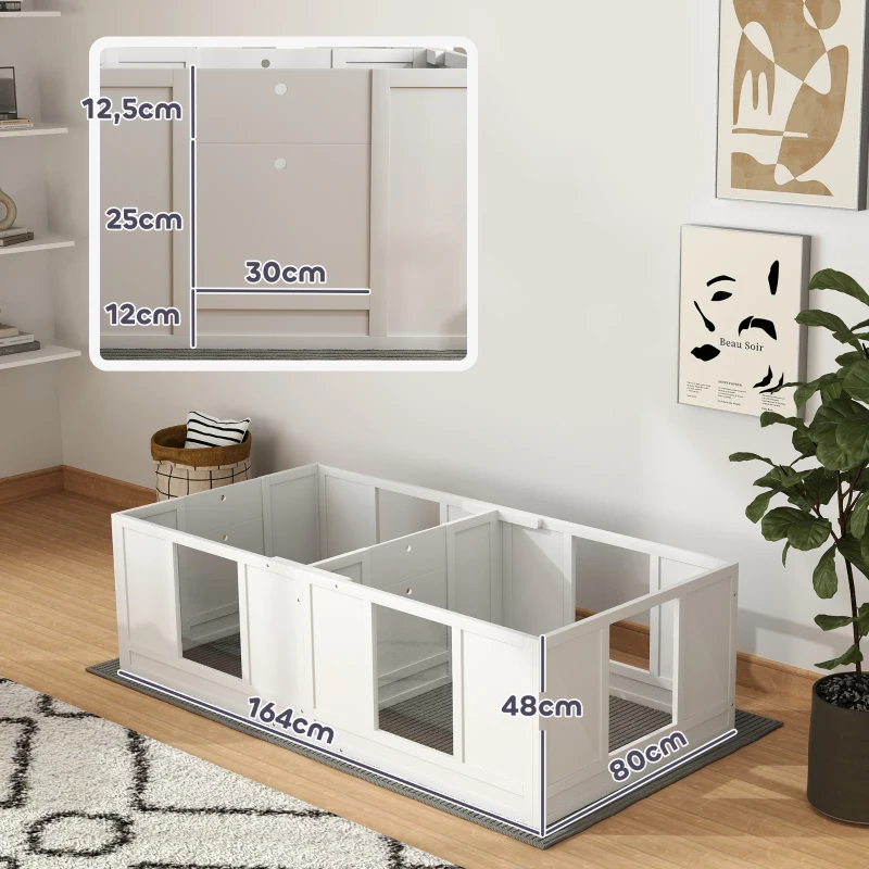 PawHut werpkist voor pups, puppybox met 2 kamers, hondenren met deur voor kleine honden, 164x80x48 cm, wit