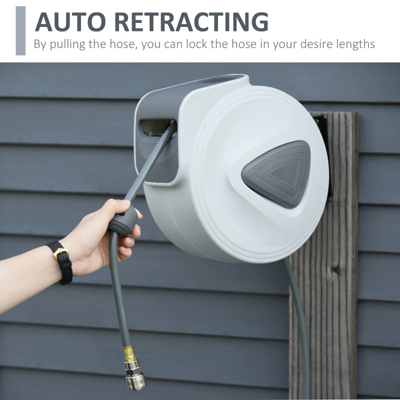 DURHAND Retractable Air Hose Reel, Wall Mount Auto Rewind Hose- Reel, 15m+ 140cm Diameter 3/ 8" 9.5mm, Connector 1/ 4" BSP, Grey