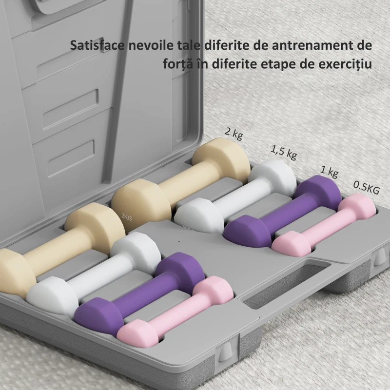 HOMCOM Set Gantere 10 kg cu Valiză pentru Greutăți, din Metal, PU și Plastic, 41x30x8 cm, Multicolor