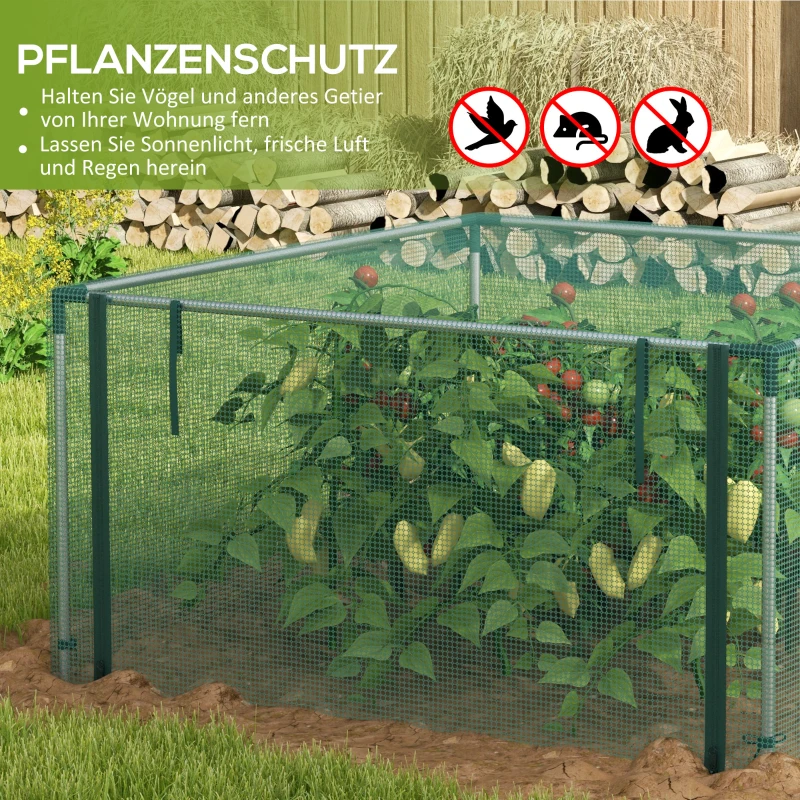 Outsunny 1,25 x 1,25 m Tuinnet, Plantenbeschermingstent met Ritssluiting, Insectenwerend Net, Staal, Groen