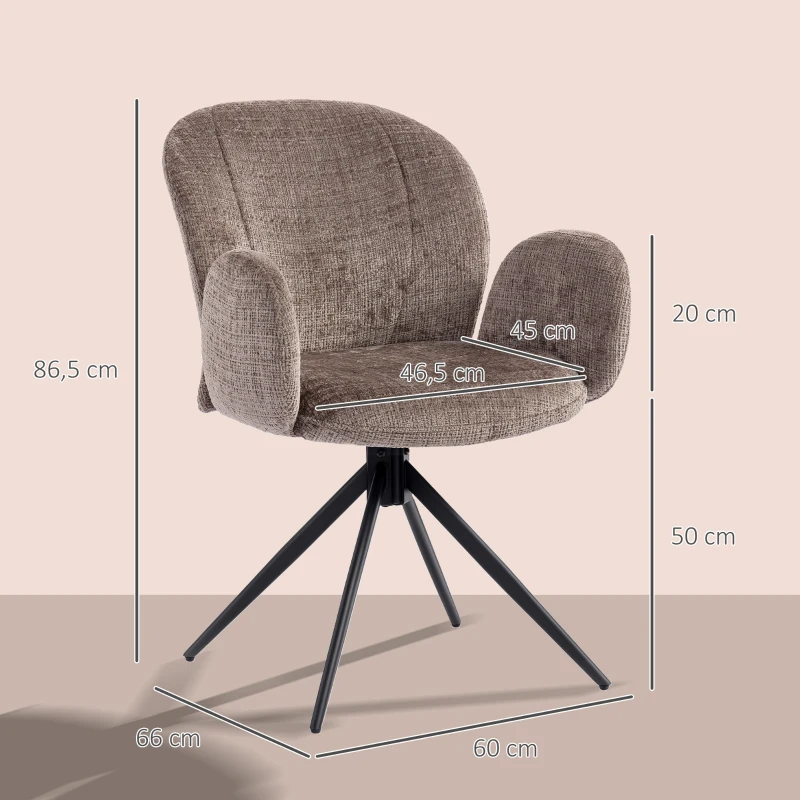 HOMCOM Chaise bureau ergonomique, fauteuil de bureau avec siège pivotant à retour automatique, 60 x 66 x 86,5 cm, brun clair