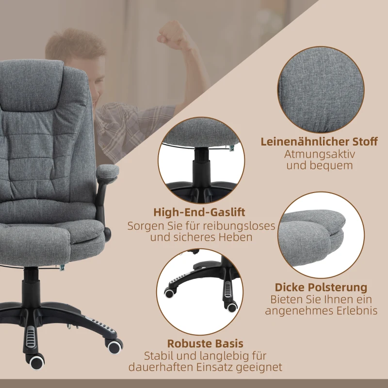 Vinsetto® kantoorstoel massagestoel draaistoel in hoogte verstelbaar 130° hoek linnen grijs 67 x 85 x 116 cm(m-9)