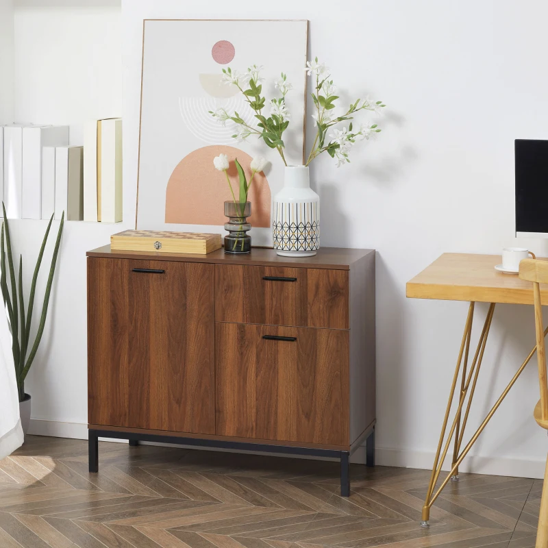 HOMCOM Aparador de Cocina Buffet con 2 Puertas y 1 Cajón Armario de Almacenaje Estilo Moderno 90x39x75 cm Nogal Oscuro