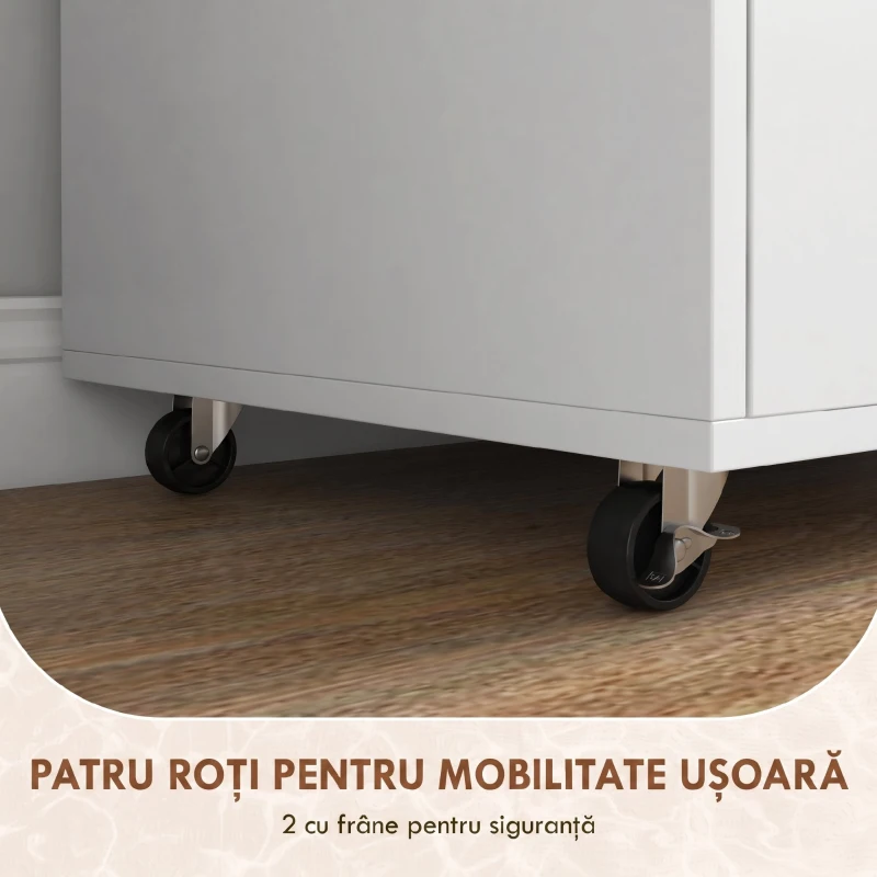 HOMCOM Dulap Lateral de Arhivare cu Roți și Raft Deschis, Sertar Spațios, Bară Reglabilă, Alb