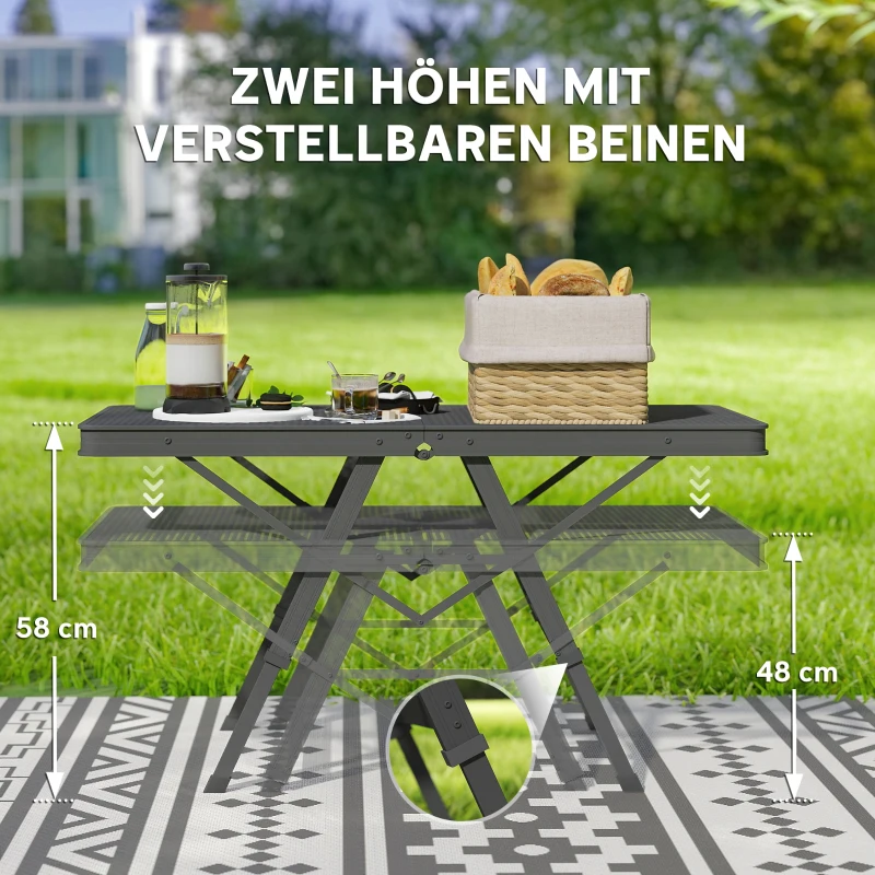 Outsunny Verstelbare Campingtafel Inklapbaar met Metalen Raster, Gemaakt van Aluminium