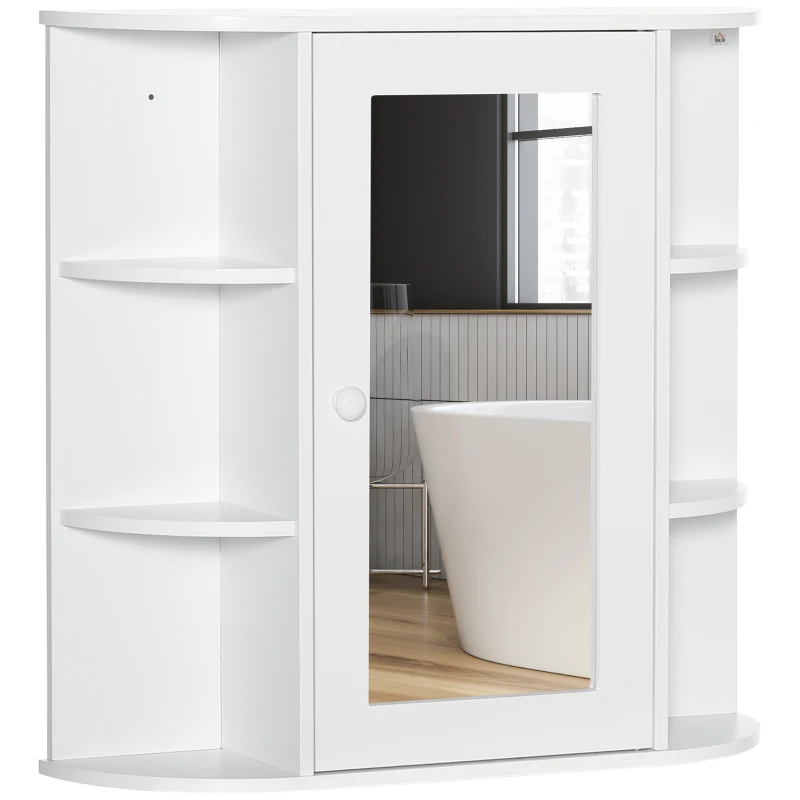 HOMCOM Spiegelkast Badkast Badkamerkast, 8 vakken, Spiegeldeuren, waterbestendig, 66 cm x 17 cm x 63 cm, Wit